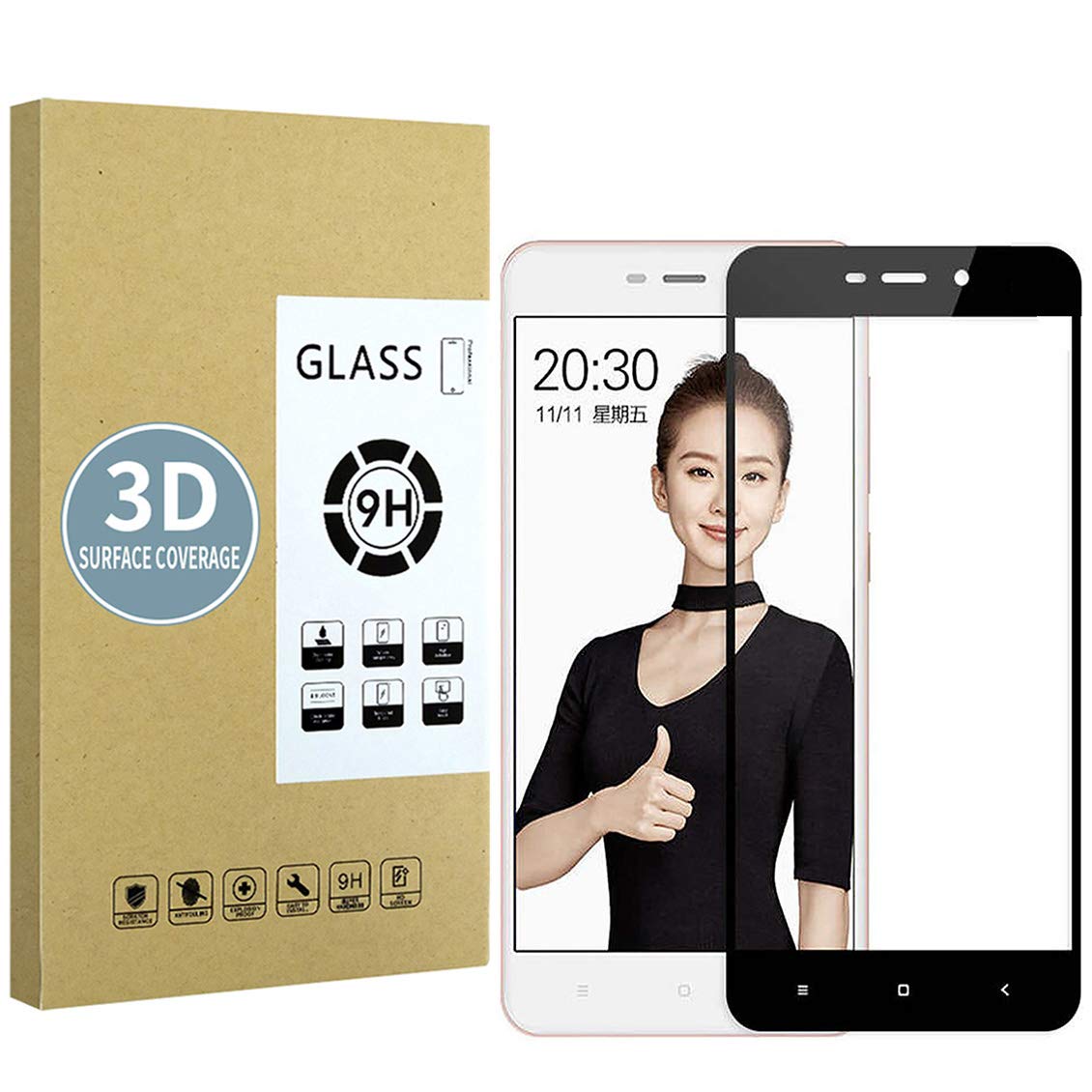 E-Hamii Screen Protector compatible with Xiaomi Redmi 5 Plus[Black],[High Definition][Anti Scratch],3D Tempered Glass,[Sensitive Response][ Bubble-free Installation]