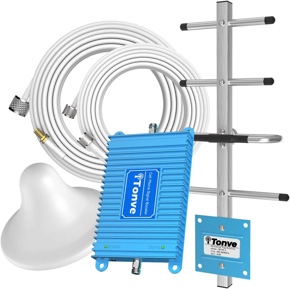 Home Cell Phone Signal Booster for Verizon AT&T T-Mobile 4G LTE 700MHz Band 12/13/17 Cellular Repeater Amplifier Kit with Outdoor Directional Yagi and Indoor Omni-Ceiling Antenna Supports Volte