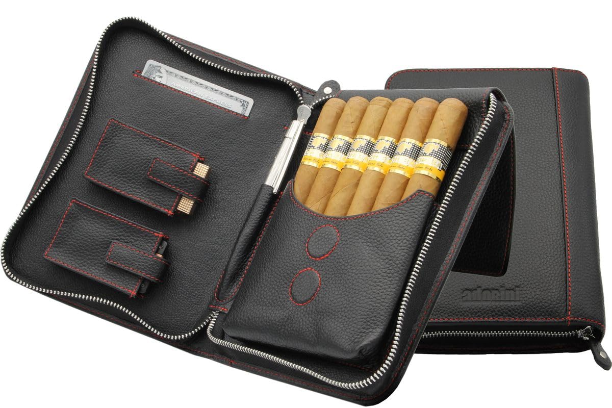 adorini Cigar Case Real Leather Red Yarn