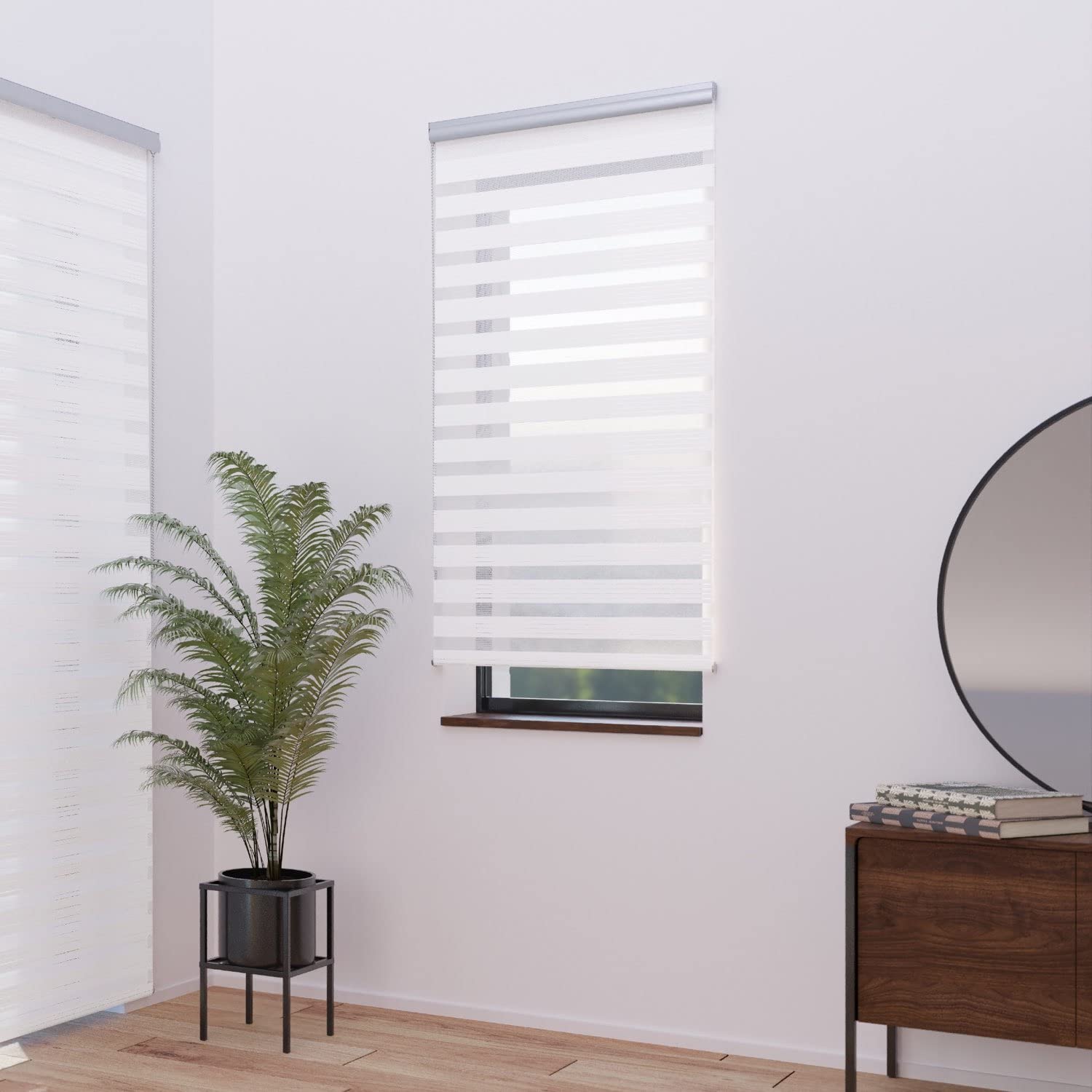 madecostore Double Roller Blind with Retractable Mechanism for Day and Night - White - L 64 x H 250 cm - Drill Fixing - Chrome Chain