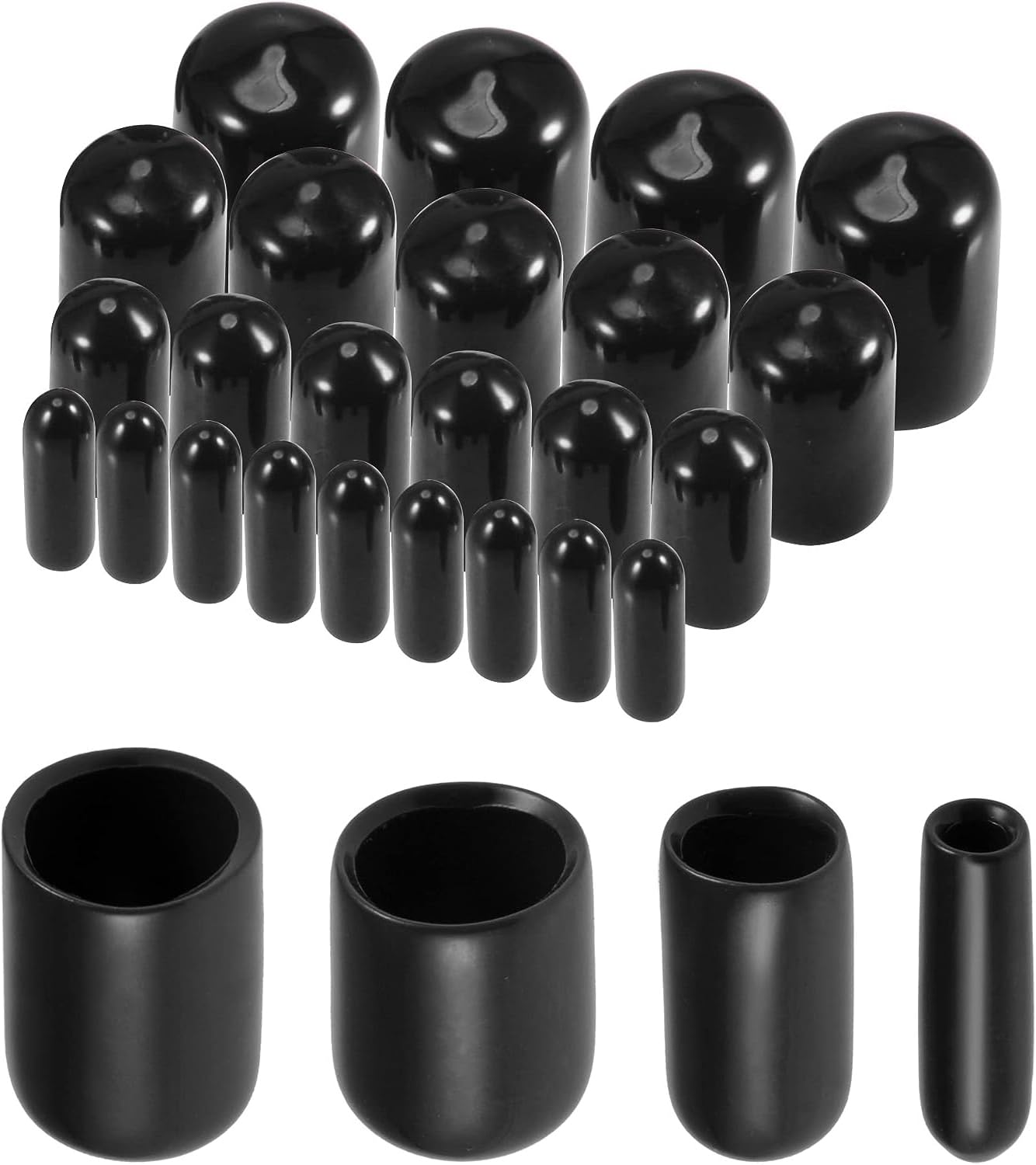 Boxonly 40pcs Rubber End Caps 4 Size (3mm 6mm 9mm 12mm) Vinyl Round End Cap Cover Screw Thread Protector Vinyl Bolt Screw Cover Caps Rubber Screw Caps Rubber Bolt Covers Caps
