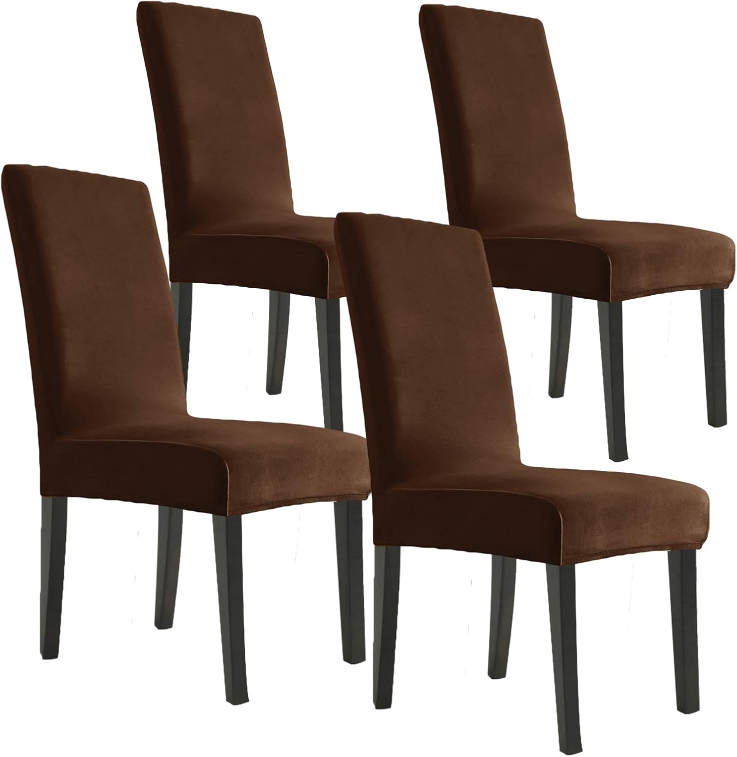 MAXIJIN Stretch Velvet Chair Covers for Dining Chairs Set of 4 Removable Velour Dining Chair Covers Plush Chair Slip Covers for Dining Room,Hotel,Kitchen,Ceremony (Dark Coffee