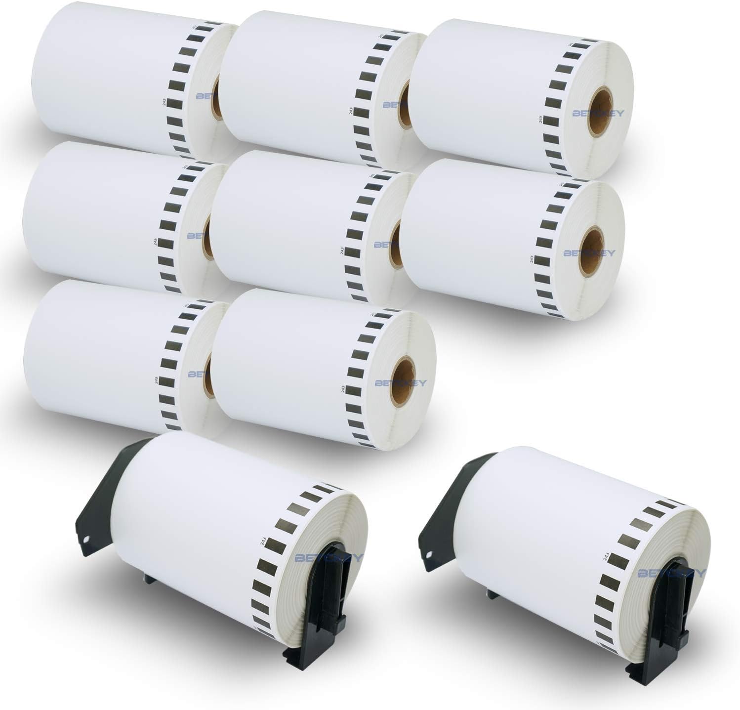 BETCKEY - Compatible DK-2243 Continuous 4" x 100' Replacement Labels, Compatible with Brother QL Label Printers [10 Rolls with Refillable Cartridge Frame] : Office Products
