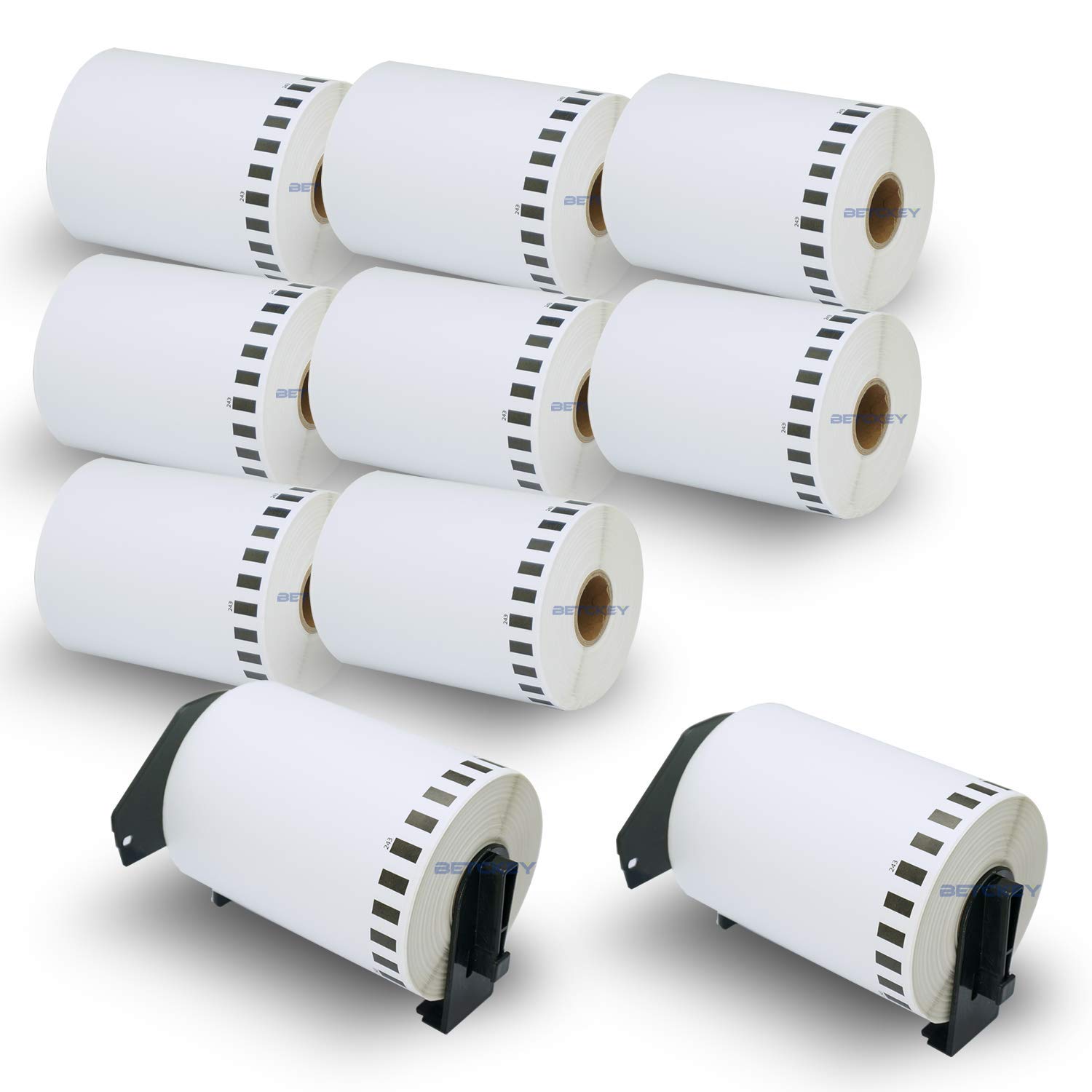 BETCKEY - 10 Rolls DK-22243 Labels with ONLY 2 Reusable Label Holders, 102mm x 30.48m, 10 Continuous Shipping Labels Using for Ql Label Printers