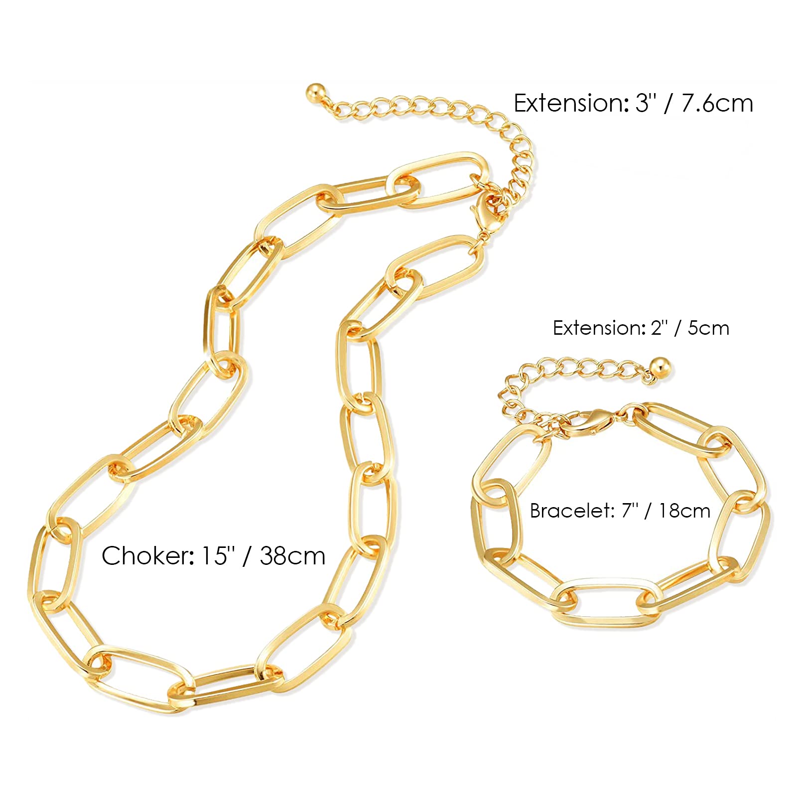 LANE WOODS Gold Chain Necklace and Bracelet for Women Ladies Dainty and Chunky Chain Link Paperclip Jewelry Set