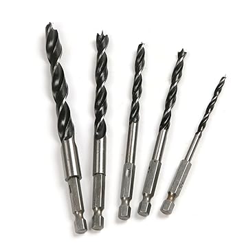 Generic 5pcs/Set Hex Shank 3-tip Wood Dowel Twist Drill Bit Set high Carbon Steel for Shank 1/4 Any Electric Tools Wood Drilling