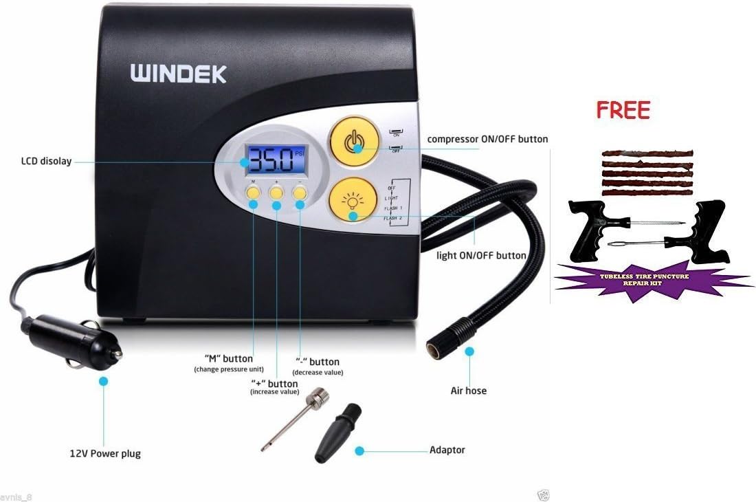WINDEK 1902 Tyre Inflator with Free Tyre Puncture Kit