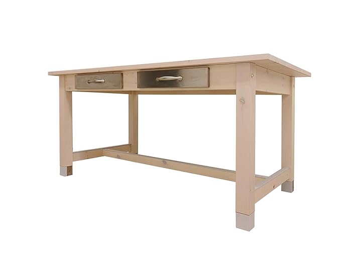 Tavolo 2 Cassetti Bianco Cucina Soggiorno Taverna Rustico Sala Da Pranzo Legno Massello Moderno