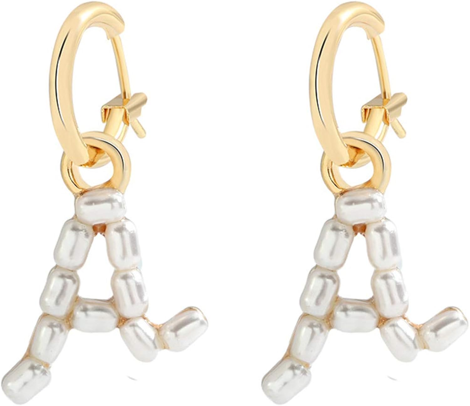 Dainty 14K Gold Plated Initial Earrings Pearl Dangle Drop
