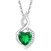FANCIME 14K Solid White Gold Heart Birthstone Necklace with Diamond Pendent Birthday Gifts for Mom Women, Sterling Silver Chain 16" + 2" Extender