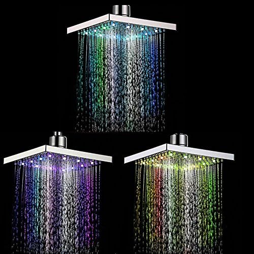 Color Changing Shower head Led Rainfall Shower Heads Water Flow Powered 8 inch ABS Chrome Finish 12 Leds For Bathroom Body Sprays