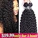Amella Hair 8A Brazilian Virgin Curly Hair 3 Bundles Weave 285g (18 20 22inch,Natural Black)100% Unprocessed Virgin Brazilian Kinky Curly Human Hair Weave