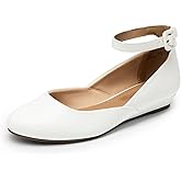 DREAM PAIRS Women's Dress Flats Ballet Low Wedge Round Toe Ankle Strap Comfortable Casual Flats Shoes