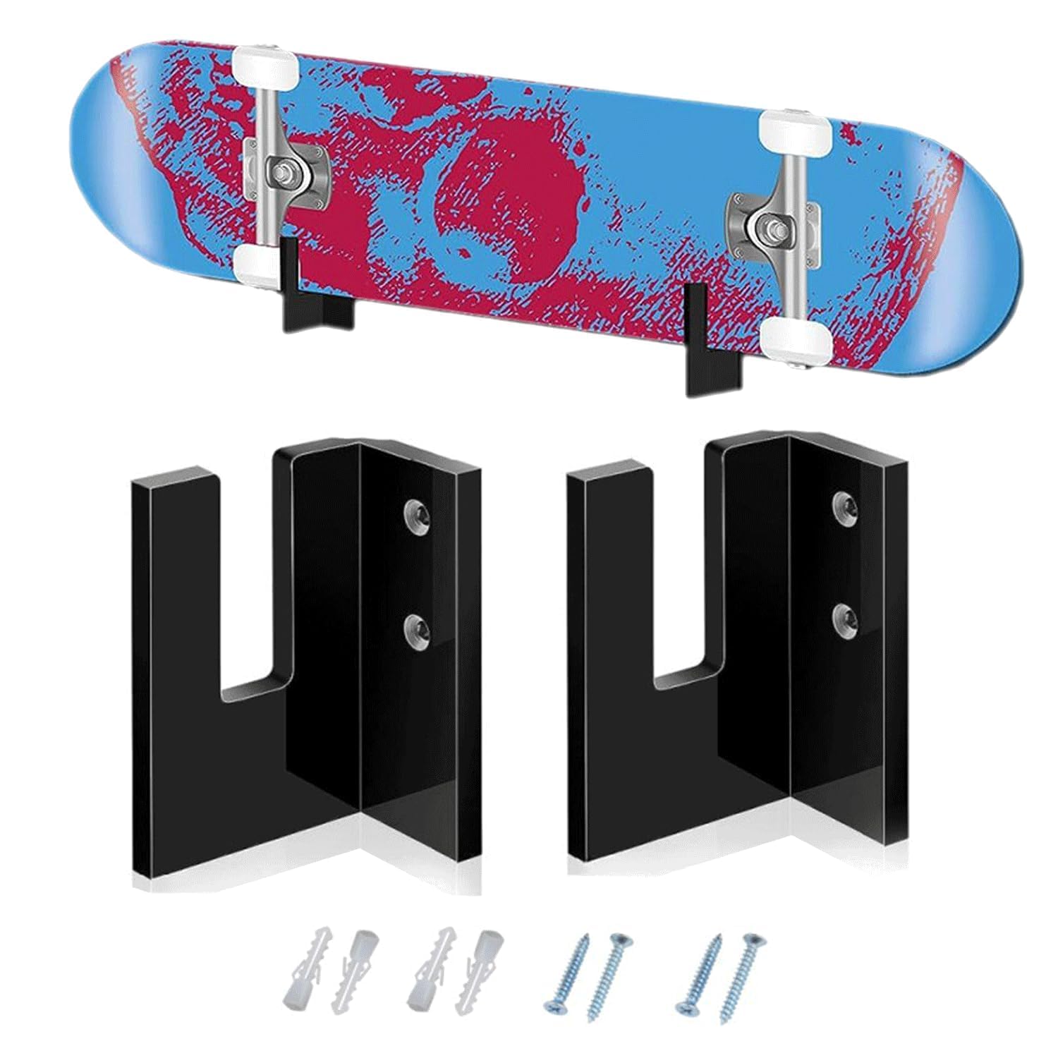 ZHYUAN 1 Set Skateboard Stand, Wall Skateboard, Longboard Wall, Wall Mount for Skateboard, Wall Skateboard, for Display and Storage of Longboard (Black)