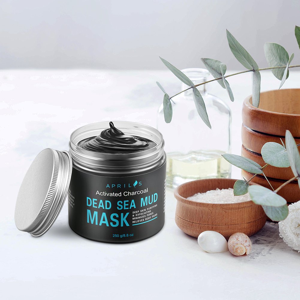 Dead Sea Mud Mask with Activated Charcoal, Deep Cleansing Clay Face Mask for Reduction in Pores, Spots, Blackheads & Acne, Rejuvenated to Smooth & Moisturizing Face, 8.8 fl.oz.