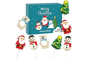 RBBZ PARTY Christmas Lollipops - Holiday Suckers - 24 Individually Wrapped Bulk - Christmas Candy Variety Pack - Santa, Christmas Tree, Snowman, Polar Bear - Stocking Stuffers - Candy Bags - Xmas Party Favors -