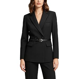Lamgool Pant Suits for Women Belted Double Breasted Blazer Set