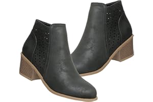 Women's Ankle Boots Side Zipper Ankle Booties Chunky Low Block Heel Short Boots Cutout Detail Casual Work Office Booties