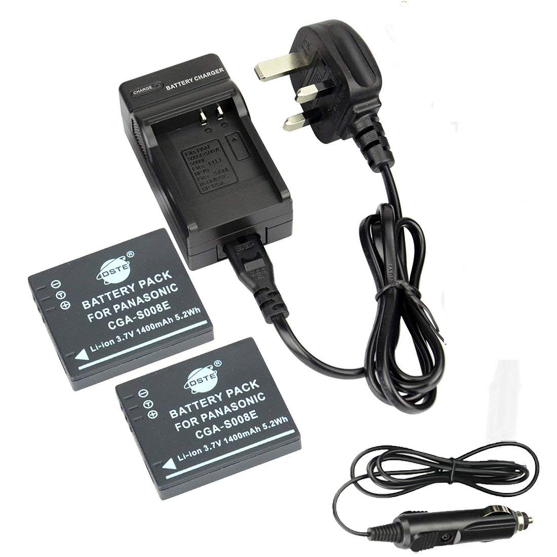 DSTE 2pcs S008E Li-ion Battery + Charger DC68U for Panasonic and Compatible Part Numbers: Panasonic CGA-S008A, CGA-S800A/1B, CGA-S800E, CGA-S800E/1B, DMW-BCE10, DMW-BCE10E, VW-VBJ10, VW-VBJ10E-KRICON, DB-70, LEICA BP-DC6£¬BP-DC6-E, BP-DC6-U, BP-DC6-J
