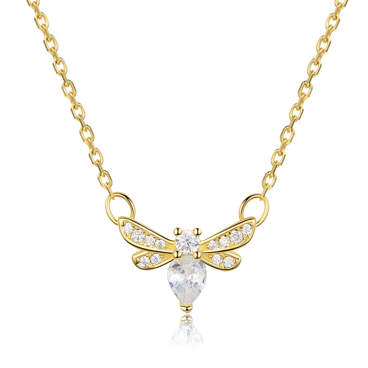 Bee Sterling Silver 925 Gold Colour Bee Choker Neckalce for Women Clear CZ Statement Jewellery