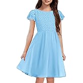 HOSIKA Summer Flower Girls Vintage Lace Chiffon A-Line Semi Formal Wedding Birthday Dress for 6-12 Years Kids