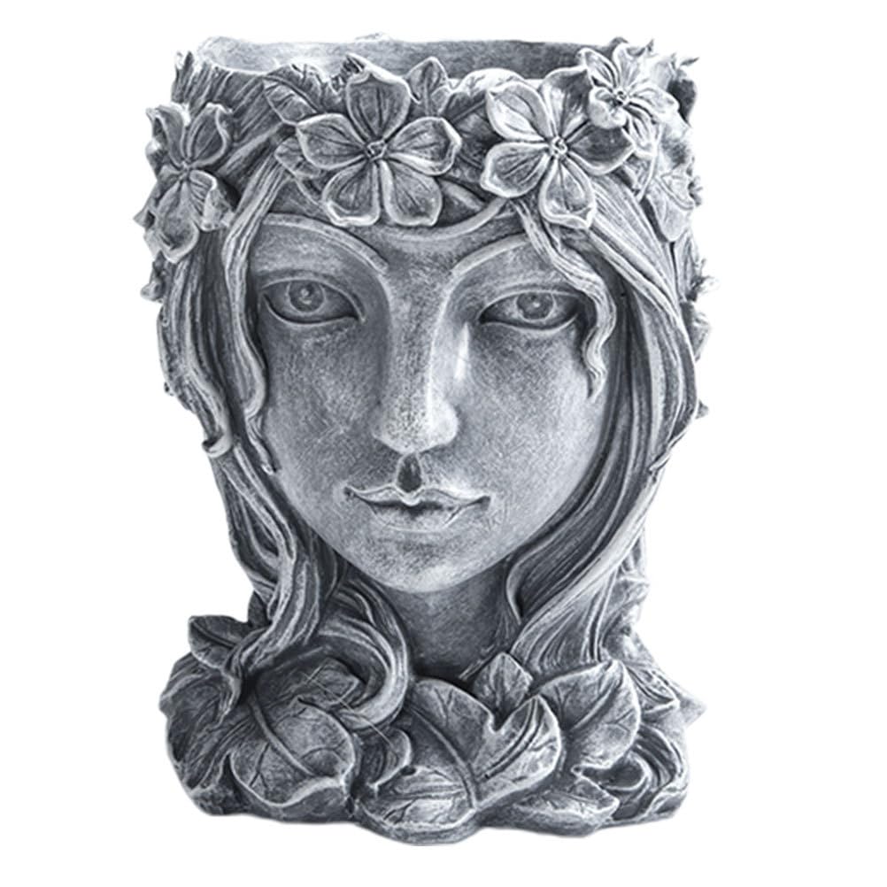 Holibanna Resin Female Figurine Flower Pot Ornament Girl Succulent Planter Grey Desktop Decoration for Home Office