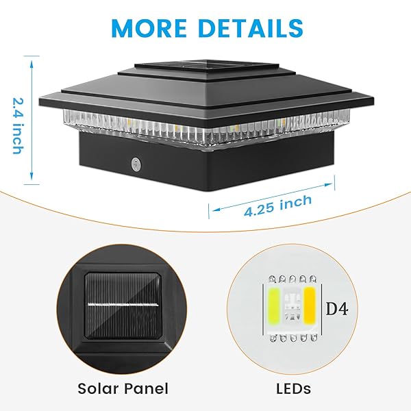 VOLISUN SOLAR POST CAP LIGHTS COLOR CHANGING OUTDOOR WATERPROOF, RGB MODES FENCE POST CAP LIGHTS 16 PACK, FOR 4X4 X5 X6 WOODEN/VINYL(BLACK)