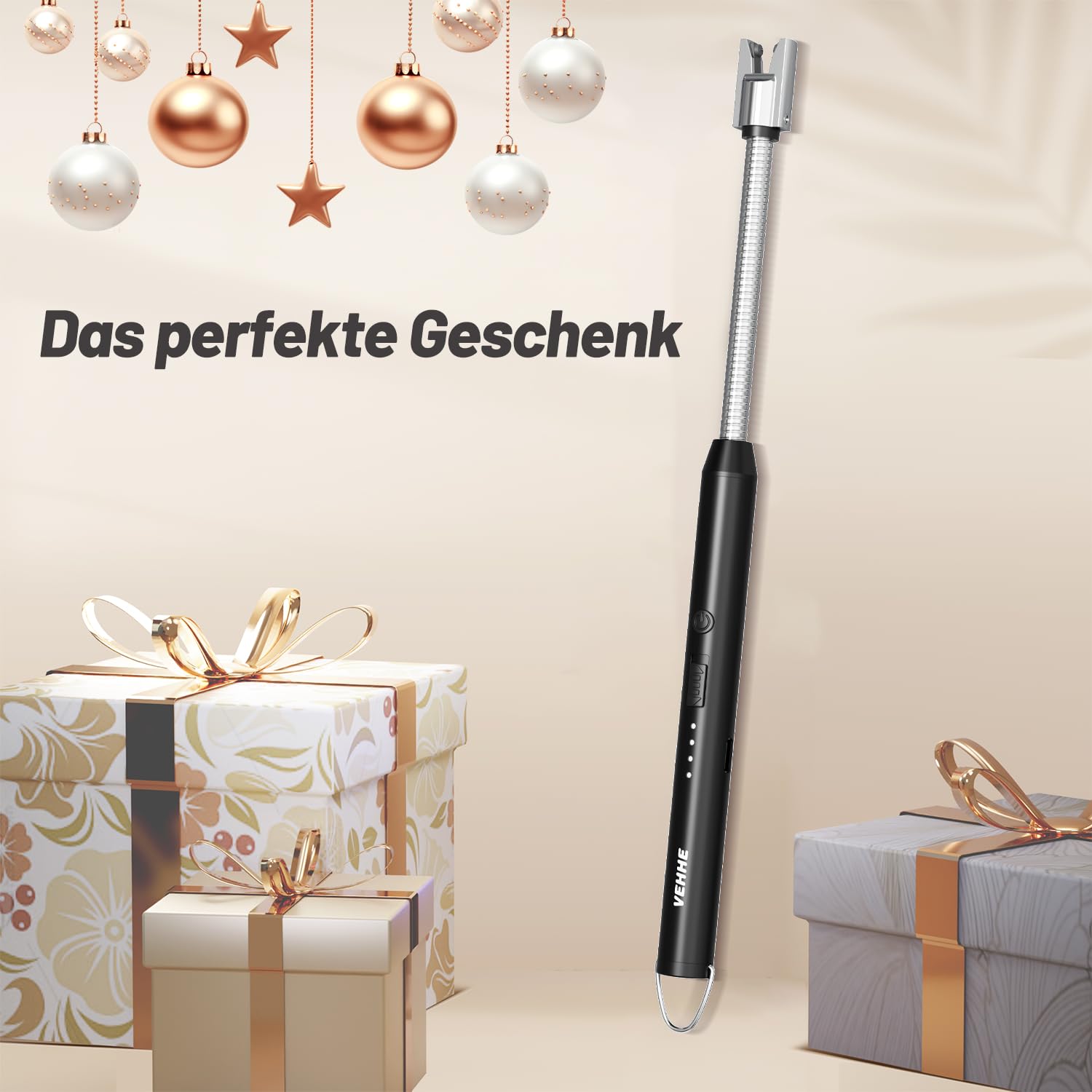 VEHHE Feuerzeug, Umweltfreundliches Elektrische Stabfeuerzeug mit USB-C-Ladung & 360° Flexiblem Hals, Ohne CO₂-Emissionen, Windfest & Explosionssicher für Küche, Gasherd, Grill und Kerzen (Schwarz) 8