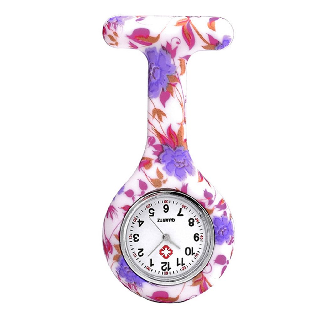 JSDDE 3pcs Montre de poche pr infirmières Mode couleur motifs en caoutchouc de silicone Fob Montres
