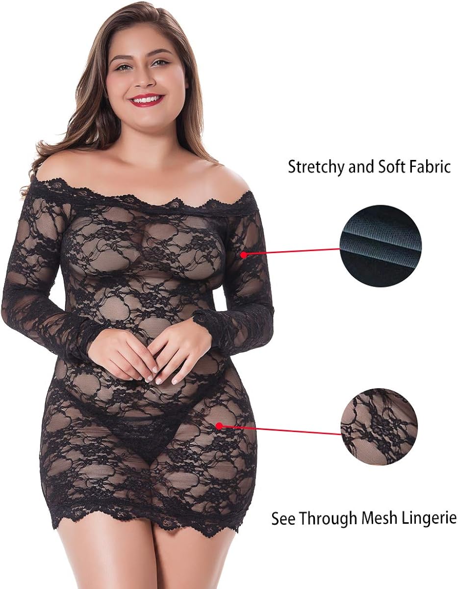 LINGERLOVE Womens Plus Size Sexy Lingerie Chemise Floral Lace Babydoll See Through Bodysuit Lingerie at  Women’s Clothing store