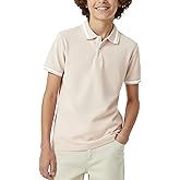 PATPAT Boys School Uniform Short Sleeve Polo Shirts Size 5-14 Years Pique Collared Button Closure Shirt for Boy