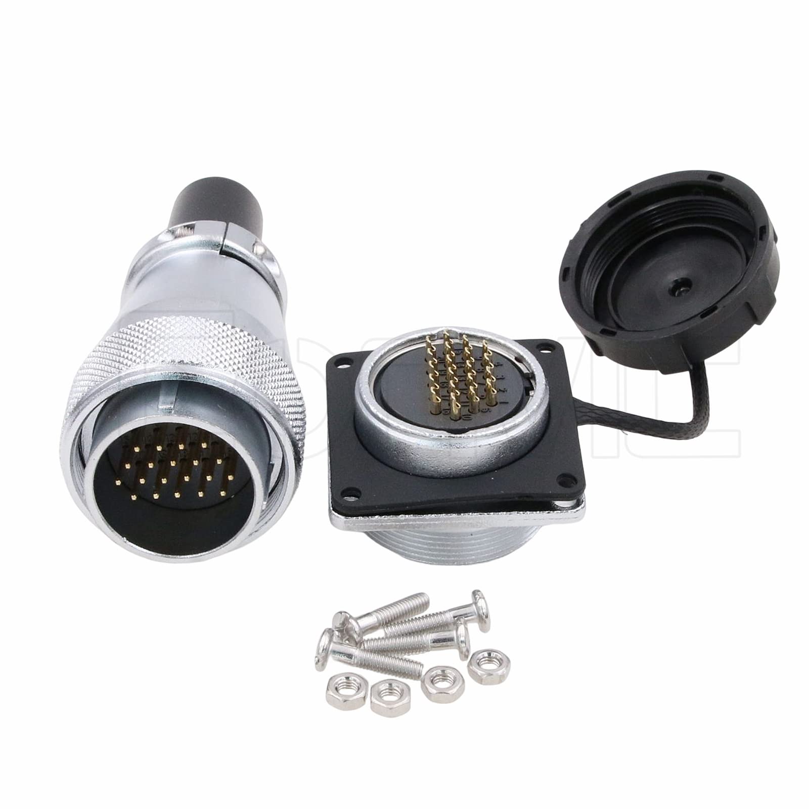Eonvic WEIPU WS28 20 Pin Connector Waterproof IP67 Metal Male Plug Female Square Socket Panel Mount Aviation Cable Connector (20Pin)