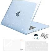 MOSISO Compatible with MacBook Air 15 inch Case 2026 2025 2024 2023 Release M4 A3241 M3 A3114 M2 A2941, Sparkly Glitter Plastic Hard Shell&Keyboard Cover&Screen Film&Webcam Cover&Type C, Sky Blue