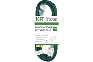 YOJOE Indoor Outdoor Extension Cord with Lighted End, 3 Prong 13A Weatherproof Power Extension Cord, 16 Gauge Heavy Duty 10 ft Green Extension Cord for Garage, Garden and Home, 16/3 SJTW UL Listed