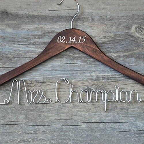 Custom wedding hanger with date, personalized bridal hanger, custom wooden wedding hanger, personalized rustic wedding dress hanger
