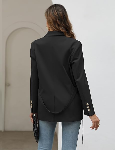 YOETAUN WOMENS 2023 OVERSIZED BLAZERS JACKET LAPEL COLLAR OPEN FRONT BUTTON LONG SLEEVE CASUAL OUTFITS TOP BLACK