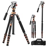 K&F Concept 68" Carbon Fibre Tripod, Camera Tripod with Fluid Head Max Load 11lbs/5kg, Compact Tripod with Monopod Compatible