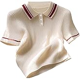 Verdusa Women's Ribbed Knit Half Button T Shirt Short Sleeve Collared Casual Tee Tops