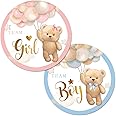 JarThenaAMCS 100Pcs Cute Bear Stickers Roll Team Boy Team Girl Gender Reveal Paper Decals Blue Pink Self-Adhesive Decorative Round Stickers for Baby Shower Gender Reveal Party Supplies