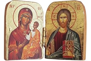 Christ The Teacher and Virgin of Kazan Orthodox Diptych Icons Folding Byzantine Icons for Prayer Corner Travel or Religious F