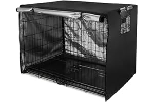 Senmortar Double Door Dog Crate Cover Wire Dog Cage Cover Waterproof Durable Lightweight 420D Polyester for Pet Crates Black 24 inches