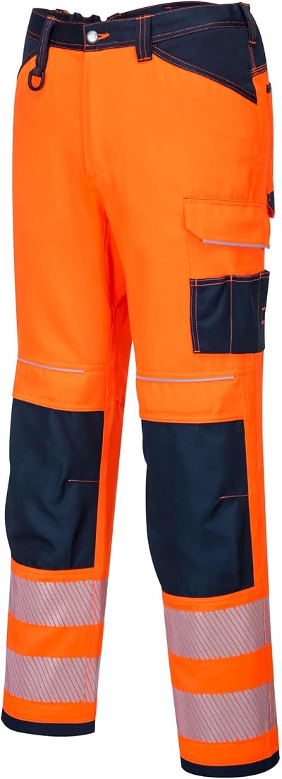 Portwest PW340 PW3 Men Hi-Vis Cargo Trousers with Knee Pads Orange Navy 32