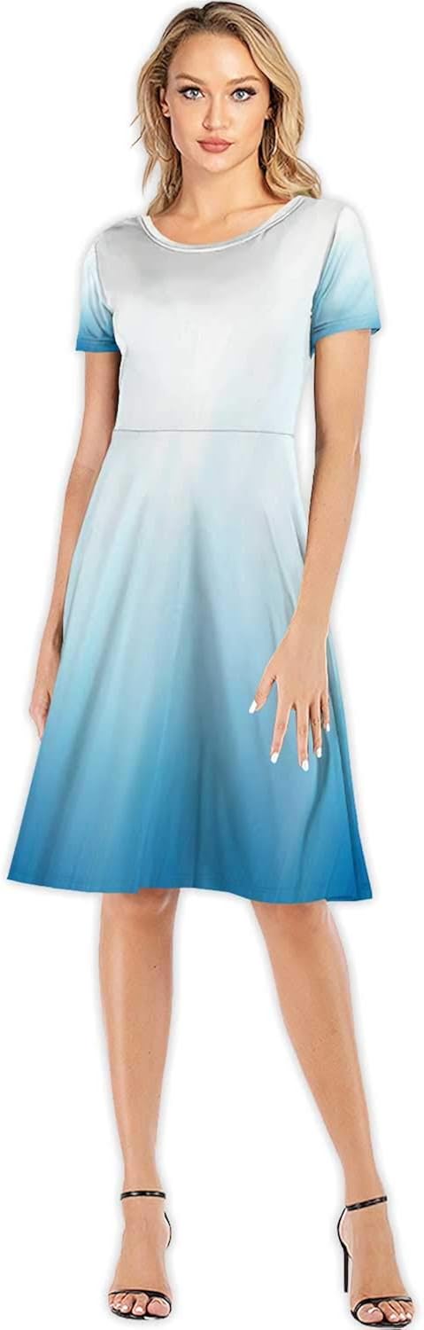 C COABALLA Blue Sky with sunColorful and buerflies Women's Slim Short Dress,110135 for Party,S