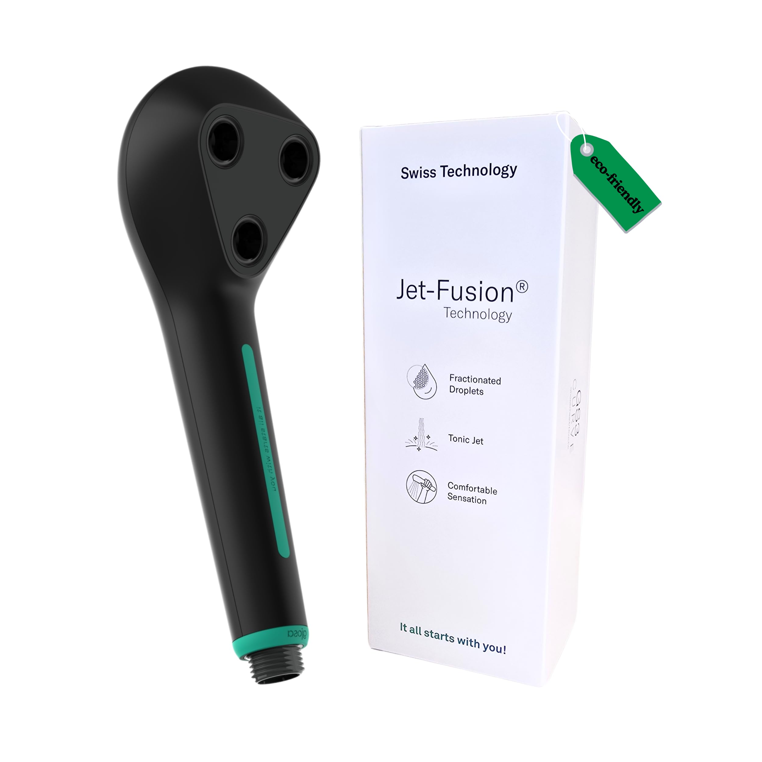 High-Pressure Water-Saving Showerhead - Eco-Friendly, Jet-Fusion® Technology, Handheld Shower Ideal for Home, Caravan, Motorhome and Boats by gjosa - Black