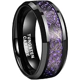 TUTISS 6mm 8mm Silver/Black Tungsten Rings for Men Women Black/Red/Green/Purple Carbon Fiber Celtic Dragon Inlay Fashion Jewelry Engagement Wedding Bands Beveled Edges Comfort Fit