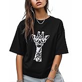 T-Shirt for Women, Giraffe with Glasses Cartoon