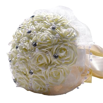 Wedding Flowers Bridal Bouquets Bridesmaid Bouquet Artificial Flowers Rose Bouquet White - 