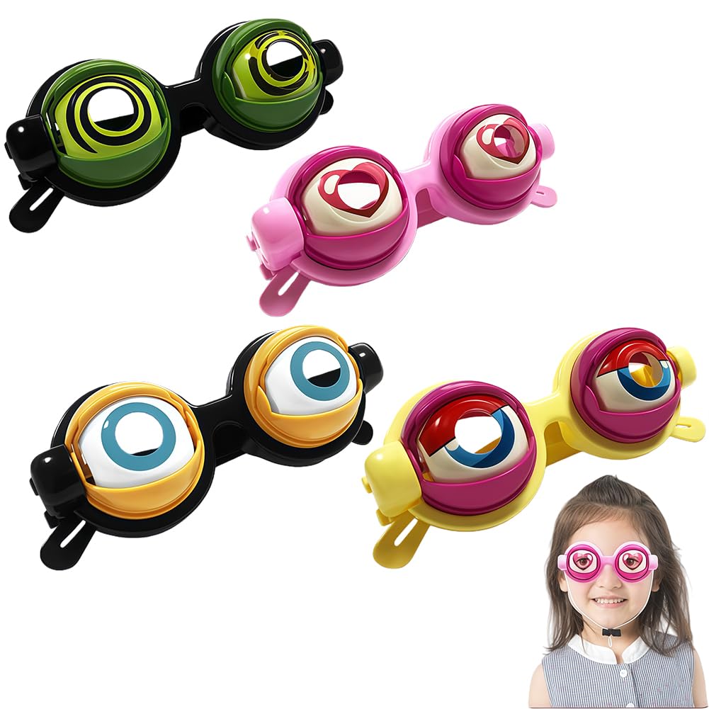 EduPlayte 4PCS Big Eye Funny Glasses, Crazy Eyes Glasses, Novelty Shaking Eye Glasses, Funny Glasses for Adults, Perfect for Halloween, Carnival and Festivals