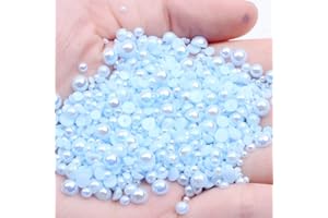 MIOBLET Mixed Size 2/3/4/5/6mm 1000Pcs Imitation Pearls Bead Half Round Flatback Pearl Rhinestones Beads Nail Art Crafts DIY Gem Decoration (04 Light Blue AB)