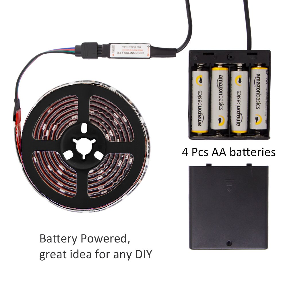 Abtong LED Strip Lights Battery Operated USB Powered TV Backlight, LED Strip Battery Powered with RF Remote Waterproof RGB LED Strip Rope Lights Multi Color Changing, 2M/6.56ft